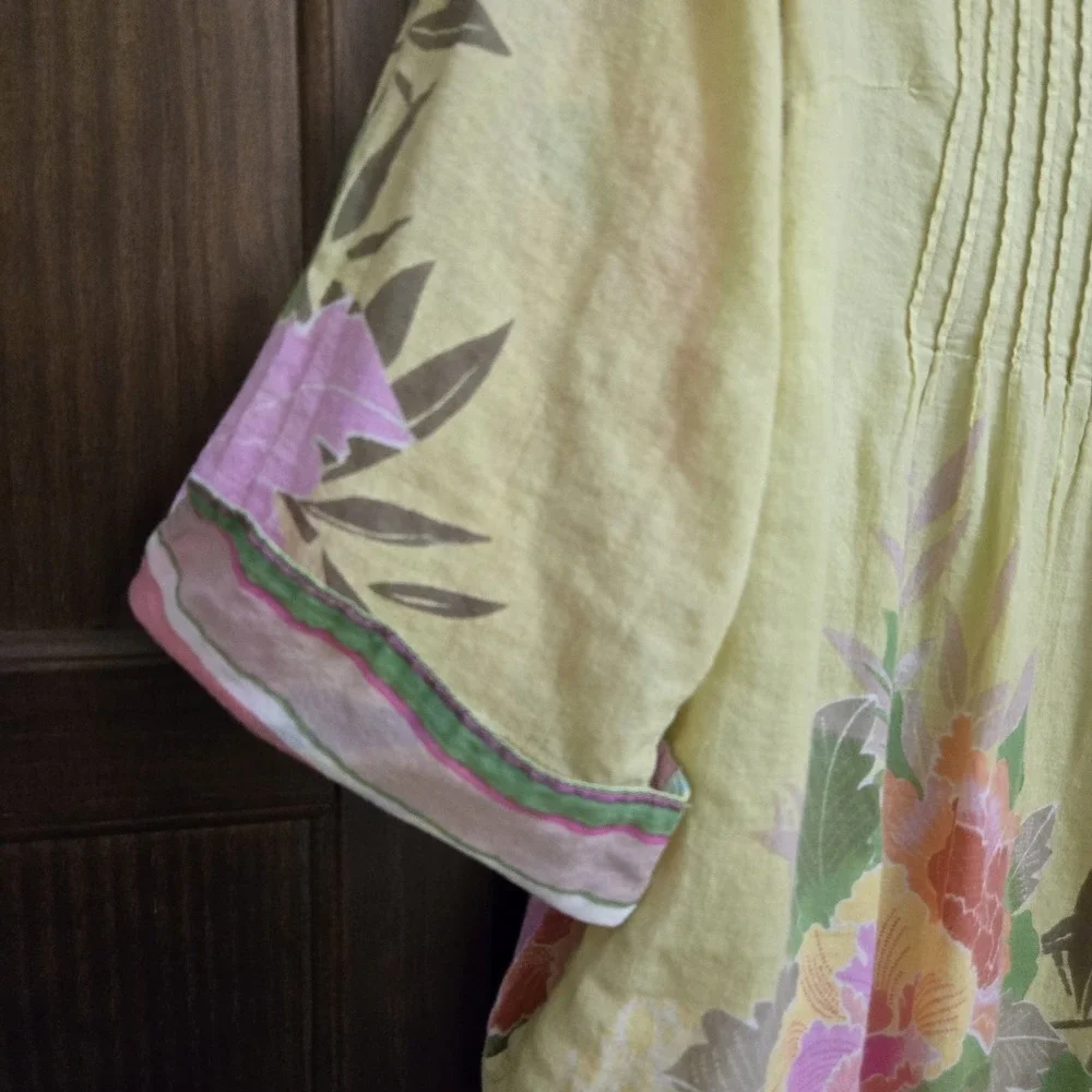 Sundance Floral Pintuck Pleated Button Up Tunic Top Boho Airy Artsy‎ Pockets L - Picture 3 of 16